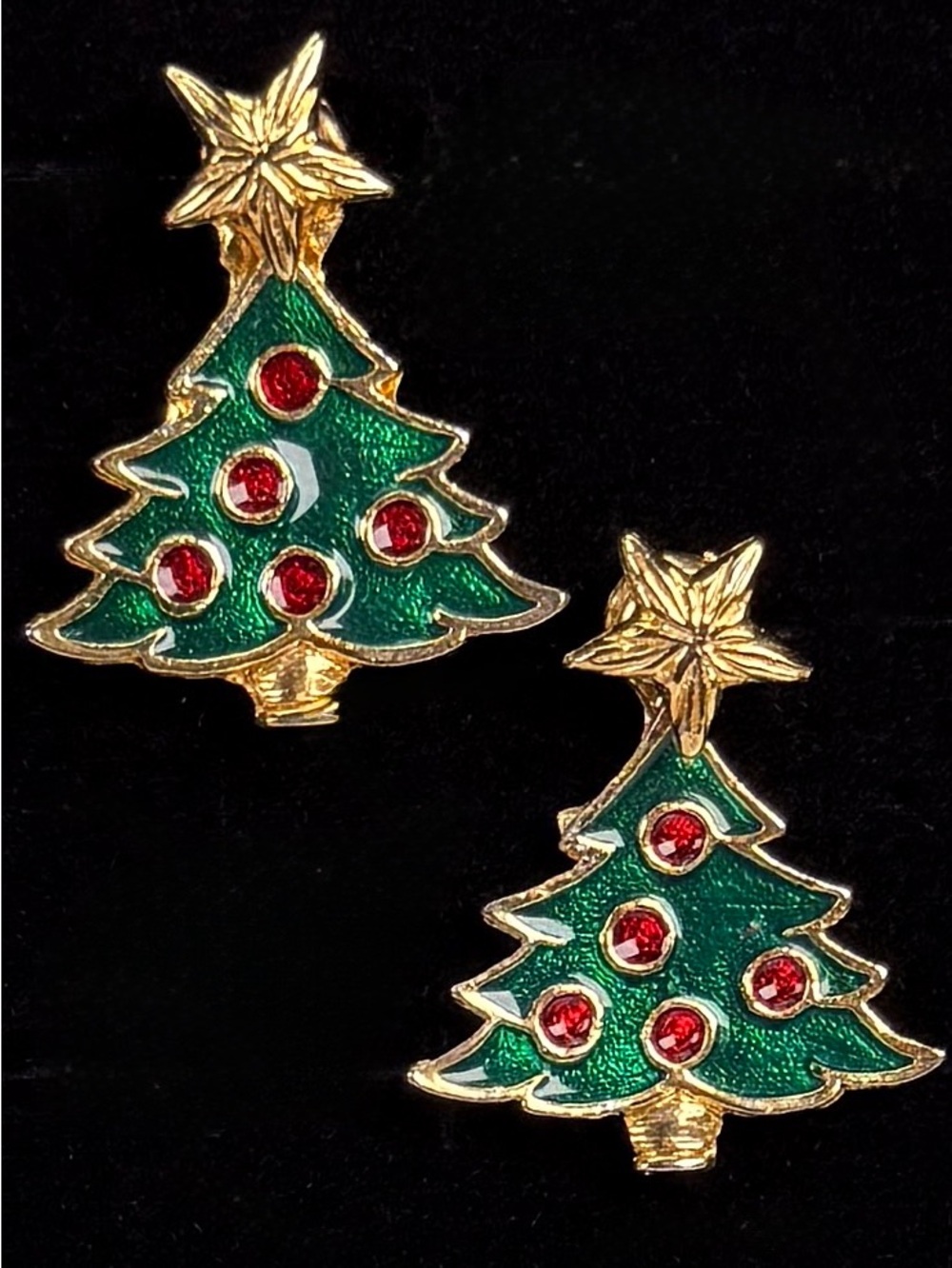 Vintage Christmas Tree Gold Tone Pierced Holiday Earrings